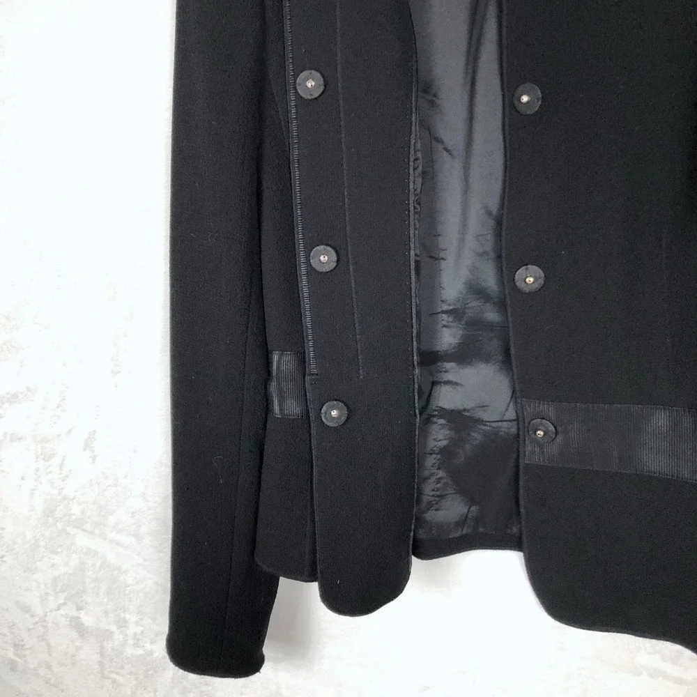 ANN TAYLOR 100% Wool Grosgrain Ribbon Waist Snap Front Jacket Sz 4P Bow Back